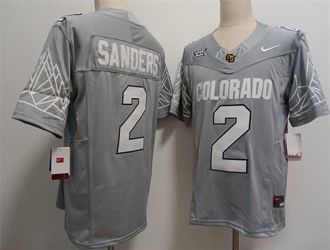 Men%27s Colorado Buffaloes #2 Shadeur Sanders Grey With XII Patch 2024 F.U.S.E Stitched Football Jersey